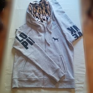 PINK VS Grey Zip Up Hoodie Sweater